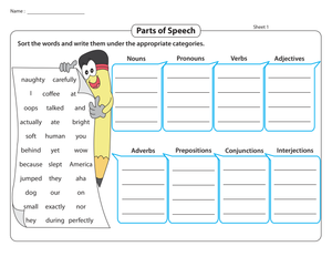 Eight Parts of Speech Sorting Worksheet