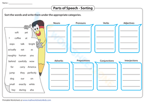 Eight Parts of Speech Sorting Worksheet