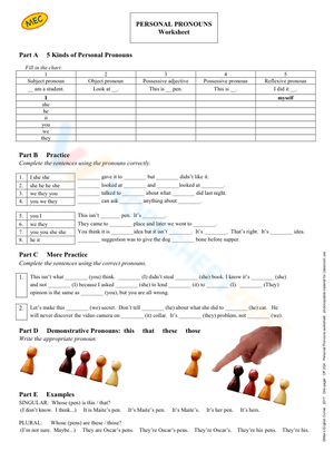 Personal Pronouns Worksheet