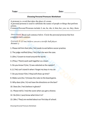 Grade 4 Personal Pronouns — Printable No-Prep Worksheet