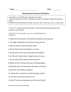 Grade 4 Personal Pronouns — Printable No-Prep Worksheet