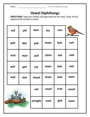 Essential Vowel Diphthongs Worksheet | Grade 1-2 Phonics