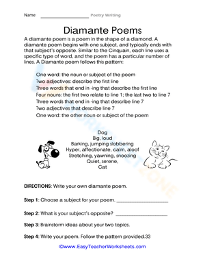 Diamante Poems Worksheet