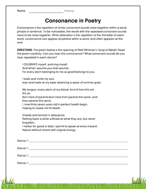 Consonance in Poetry Worksheet