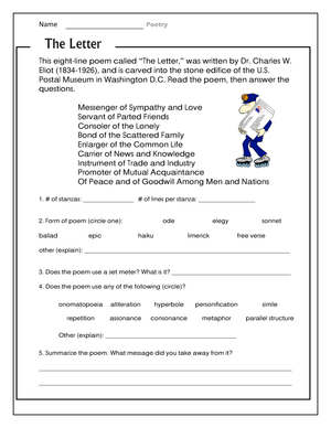 The Letter: A Poetry Analysis Worksheet
