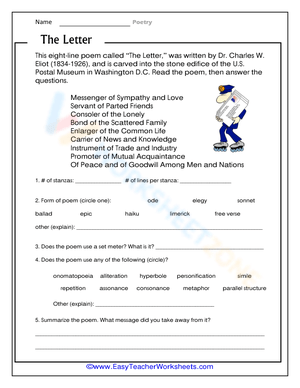 The Letter: A Poetry Analysis Worksheet