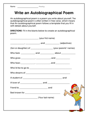 Write an Autobiographical Poem Worksheet