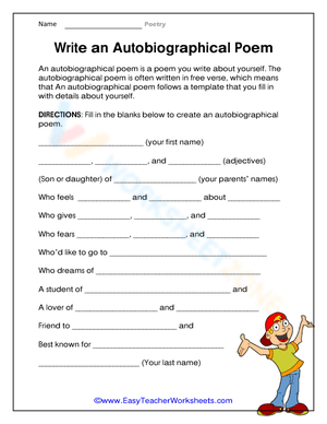Write an Autobiographical Poem Worksheet