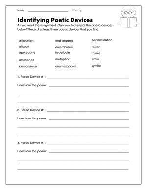 Essential Identifying Poetic Devices Worksheet | Grade 6-7