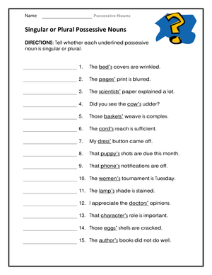 Essential Singular or Plural Possessive Nouns Worksheet