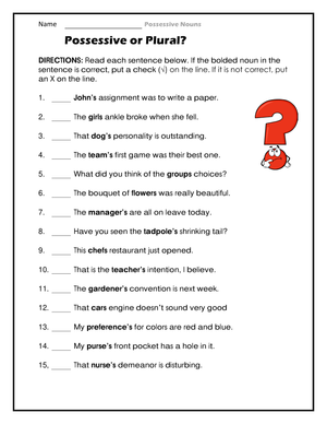 Essential Plural vs Possessive Nouns Worksheet | Grades 2-4