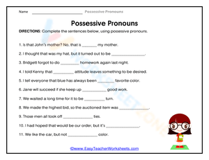Grade 3 Essential Possessive Pronouns — Printable Worksheet