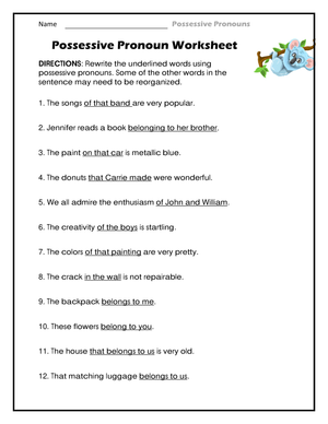 Printable Possessive Pronouns Worksheet | Grade 3 ELA