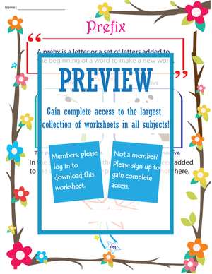 Prefix First Glance Worksheet
