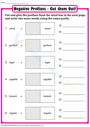 Negative Prefixes Cut and Glue Worksheet