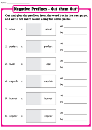 Negative Prefixes Cut and Glue Worksheet