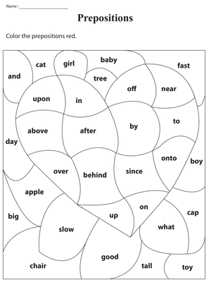 Identifying Prepositions Worksheet