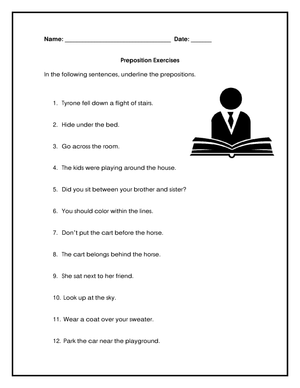 Grade 1-2 Prepositions — Printable No-Prep Worksheet