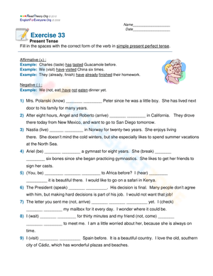 Essential Present Perfect Tense Worksheet | Grade 8 Grammar
