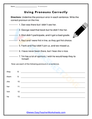 Essential Pronoun Agreement Worksheet | Grade 3 English