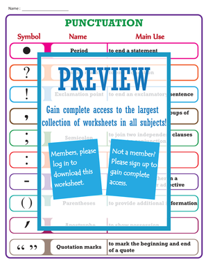 Comprehensive Punctuation Chart Worksheet