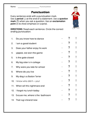 Essential Sentence Enders Worksheet | Grade 1 Grammar
