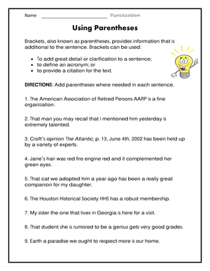Essential Parentheses Worksheet: Grade 6 ELA Ready