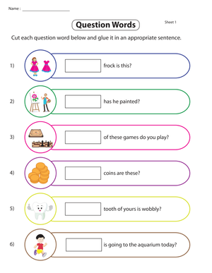 Essential Question Words Cut and Glue Worksheet | Grade 1-4