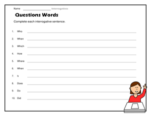 Essential Grade 1 Question Words Worksheet | Aligned