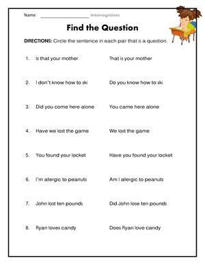 Grade 1-3 Interrogatives — Printable No-Prep Worksheet