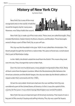 Non-Fiction Reading: History of New York City