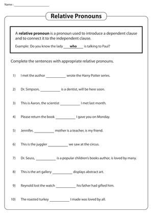 Completing Sentences with Relative Pronouns