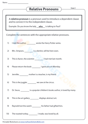 Completing Sentences with Relative Pronouns