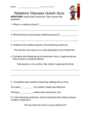 Grade 4 Relative Clauses — Printable No-Prep Worksheet