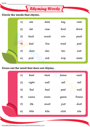 Identify the Rhyming Words Worksheet