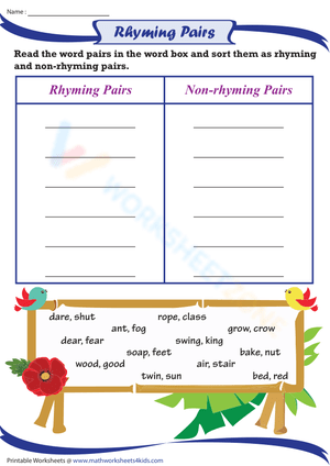 Sorting Rhyming Pairs of Words Learning