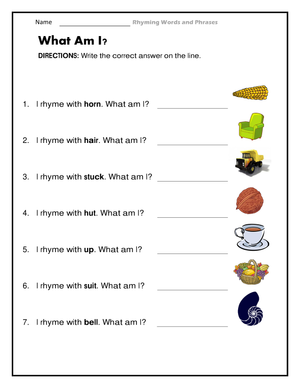 Essential Rhyming Words Worksheet | Grade 1-3 ELA
