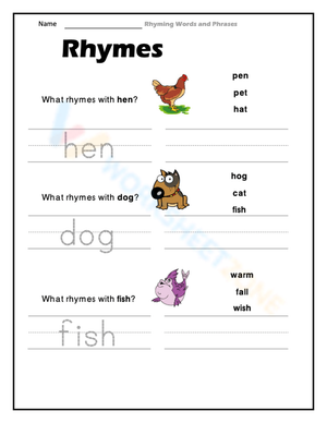 Printable Rhyming Words Worksheet | Grades 1-3 ELA
