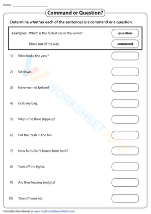 Essential Command or Question Worksheet | Grade 2 ELA