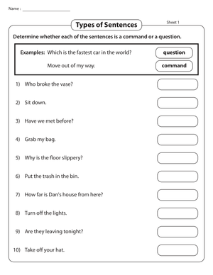 Essential Command or Question Worksheet | Grade 2 ELA