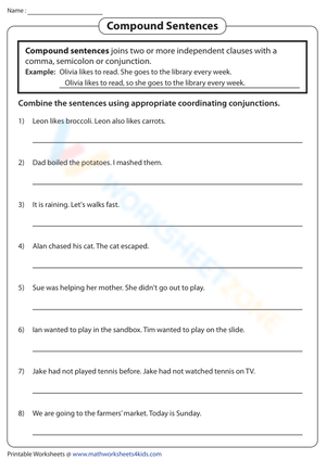 Combining Simple Sentences With Coordinating Conjunctions