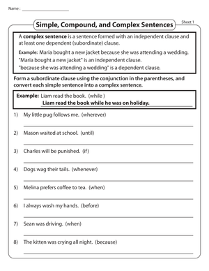 Essential Complex Sentences Worksheet | Grades 3-5 Aligned