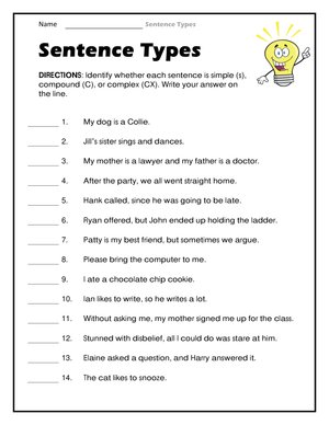 Essential Grade 3 Sentence Types | No-Prep Worksheet