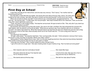 Essential First Day Sequencing Worksheet for Grades 1-2
