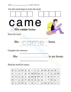 Came Sight Word Worksheet | Grade 1 Essential English