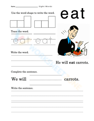 "Eat" Sight Word Worksheet | Grade 2-3 Essential Printable