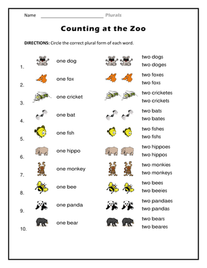Essential Plural Nouns Worksheet | Grade 1-3 ELA