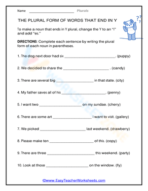 FORM OF WORDS THAT END IN Y