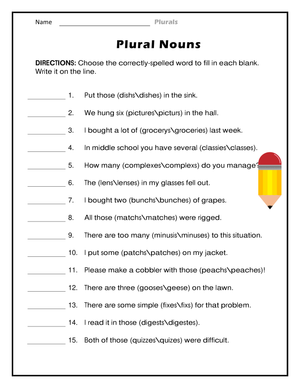 Essential Plural Nouns Worksheet | Grade 2 English