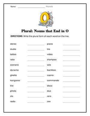 Essential Plural Nouns Ending in O Worksheet | Grade 2